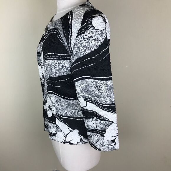 Joseph Ribkoff Black White Crinkle Jacket Size 8 - Picture 2 of 8